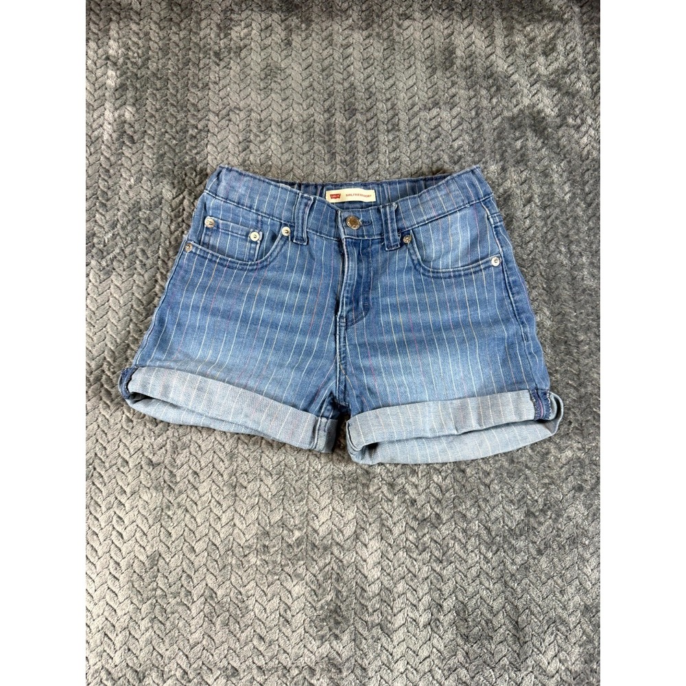 Levi's Girlfriend Shorts Girls 12 Blue Striped Denim Cotton Preppy Cuffed Hem